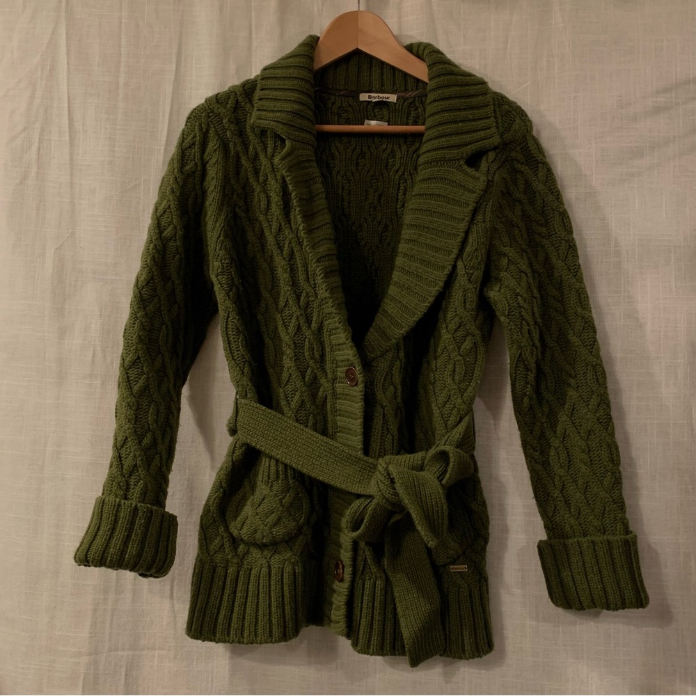 Barbour olive cardigan size 12